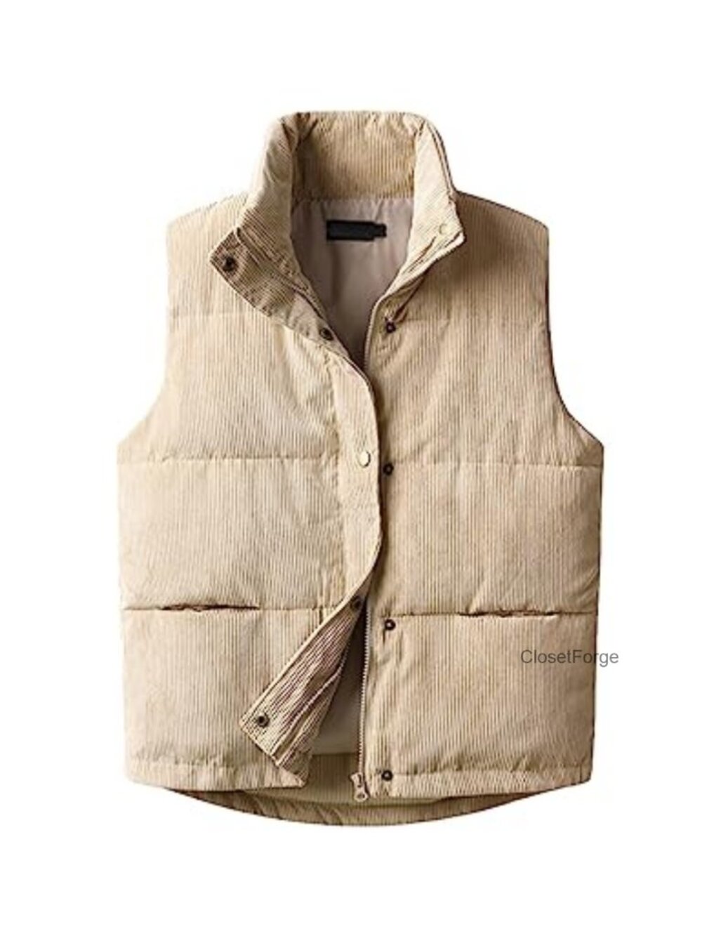 Corduroy Puffer Vest Sleeveless Zip Snap Lightweight Padded Gilet Outerwear